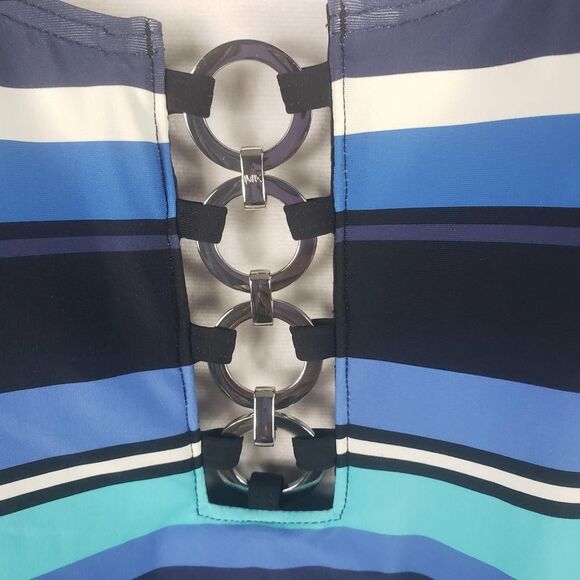 Michael Michael Kors Swimsuit Womens 8 Black Multi Stripe One Piece O-Ring - Picture 7 of 13